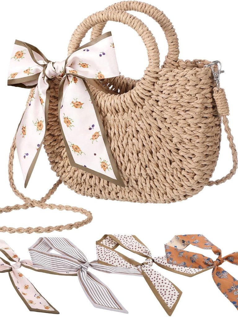 Womens Straw Beach Bag Woven Boho Crossbody Shoulder Bags Straw Beach Tote Purse
